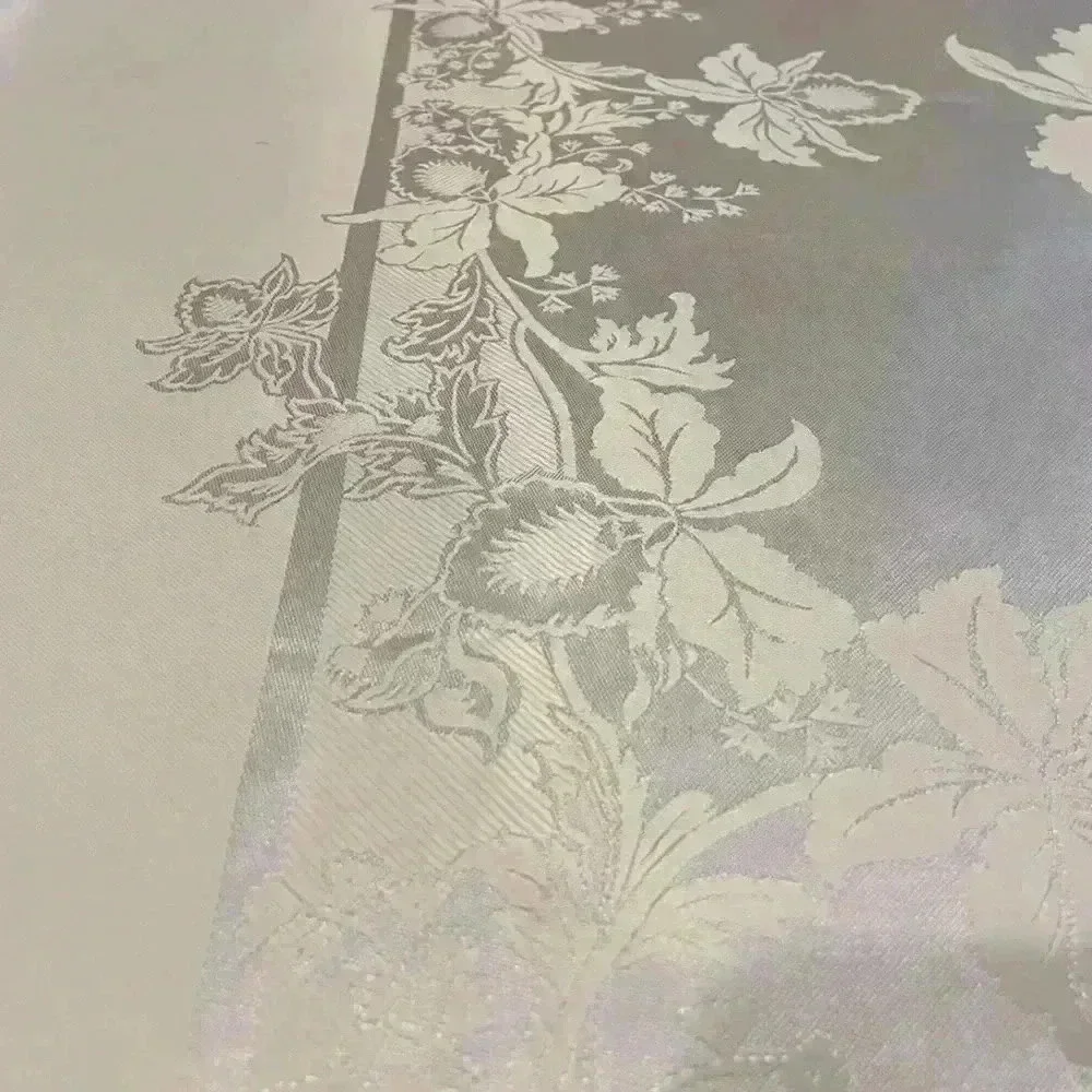 Vintage Ivory Damask Rectangular Tablecloth | Floral Jacquard Elegant Wedding